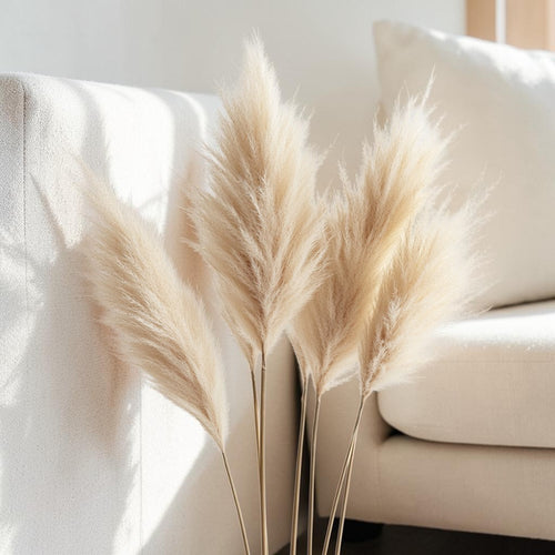 Mvdxq 5-Pack Pampas Grass Decor - Natural Dried Flowers for Home Decor - Fluffy Pampas for Living Room, Wedding & Vase - Beige