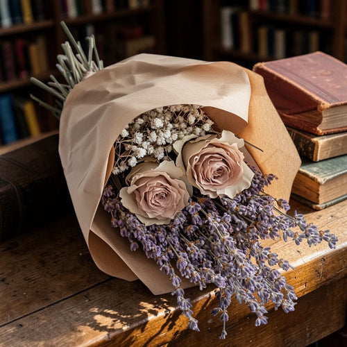 Mvdxq Dried Flower Bouquet Box - Romantic Wabi-Sabi Eternal Flowers for Gift & Decor - Preserved Roses & Lavender - Ready to Display - Pastel Tones